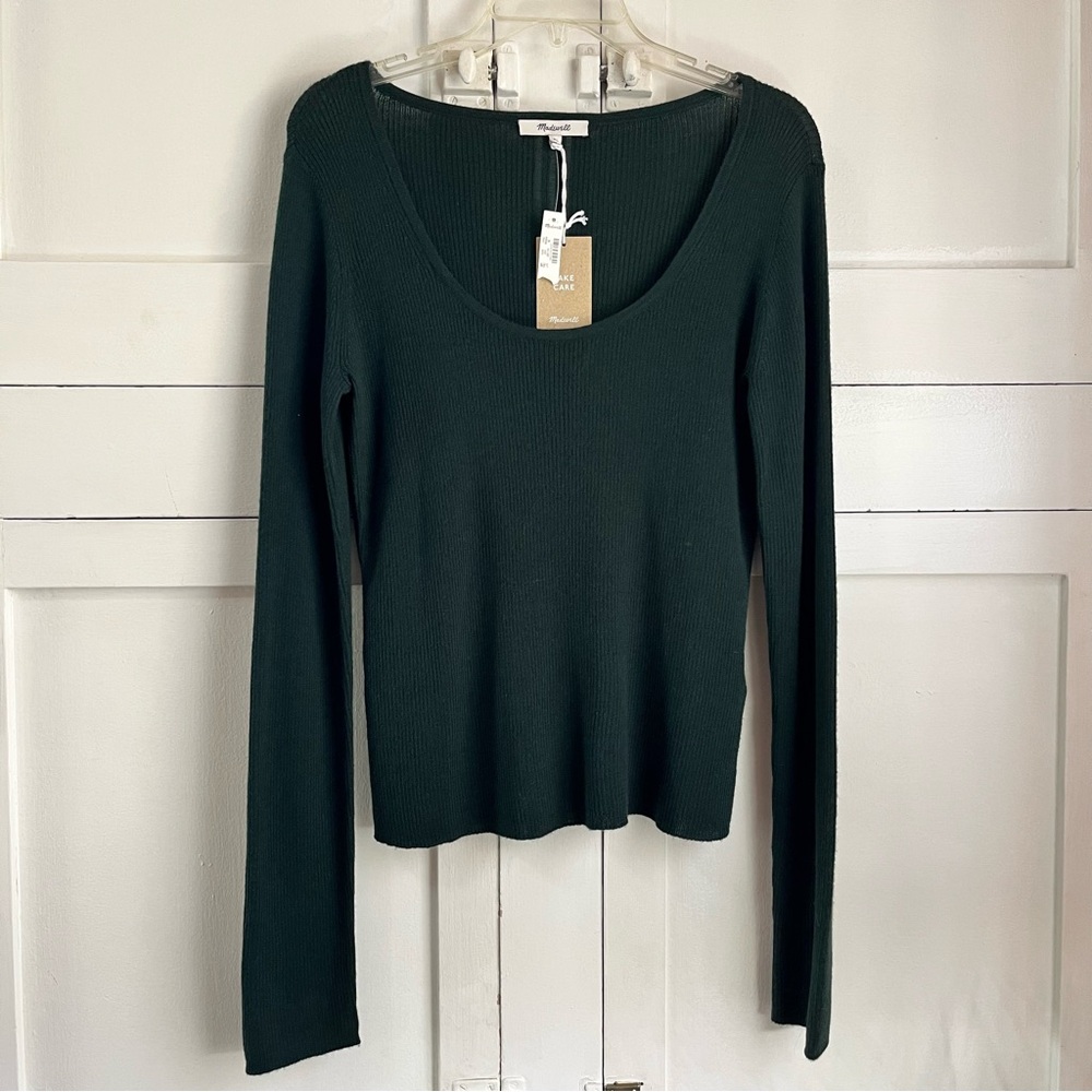 NWT Madewell Merino Wool-Silk Scoopneck Sweater in Luxury Forest Women's Size XL